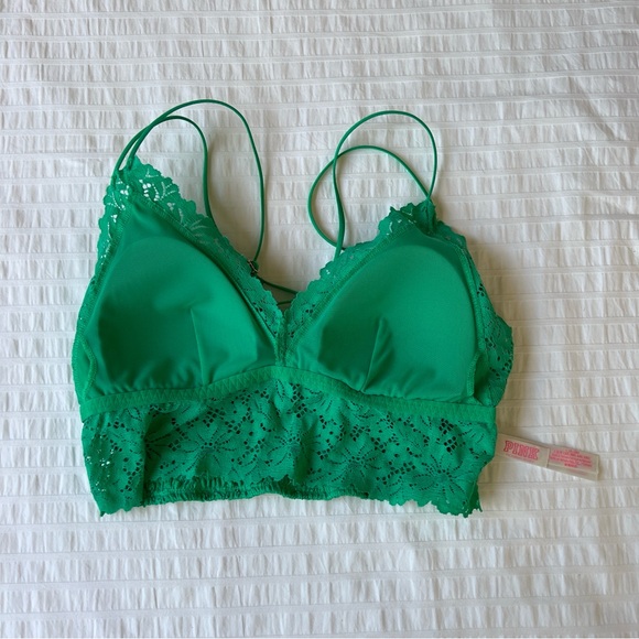 NWOT PINK Victoria's Secret Lace Longline Bralette in Kelly Green, L - Picture 8 of 14